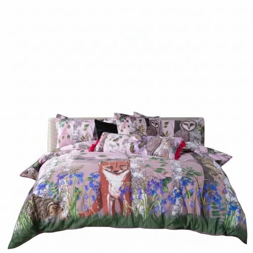 House of Norris The Forest at Twilight King Size Duvet Cover Set | 200 Thread Count 100% Cotton Bedding Set | Free Decorative Cushion with Pom Pom Trim | English Woodland-Inspired Design