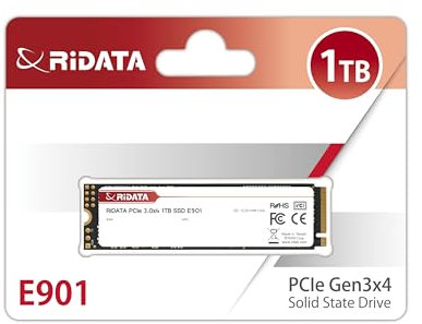 Ridata SSD NVMe M.2 PCIe Gen3.0x4 da 1TB - E901 - Velocità di lettura/scrittura fino a 3.400 MB/s