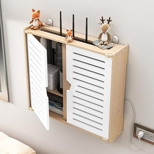 VOLDAX Router Storage Box Router Shelf Wall Mount WiFi Router Box, Wood Wall Mounted Wireless WiFi Router Shelf Storage Box(47 * 43cm/18.5 * 16.9in)
