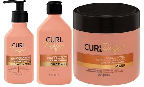 Shampoo + Maske zum Ausspülen + Maske ohne Ausspülen | Pack Curl Perfect Deliplus lockiges Haar geeignet für Curly Methode | 400 + 400 + 200 ml