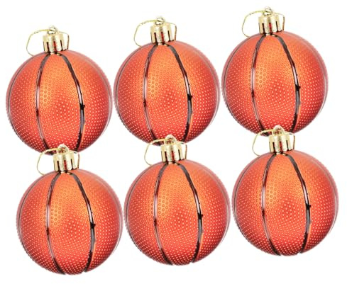 TOBBOMEY 6 Stück Teiliges Sports Ball Weihnachtsbaum Anhänger Weihnachtskugeln mit Fußball Basketball Design Weiße Xmas Baum Dekoration für Party und Festtagsdeko
