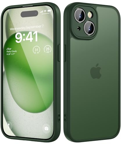 HGH für iPhone 15 Hülle, Dunkelgrün | Vollständiger Kameraschutz Stoßfest Kratzfest Anti-Fingerabdruck Transluzente Rückseite Matt Handyhülle für iPhone 15