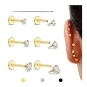 Sllaiss 3 Pairs 316 Stainless Steel Labret Studs Lip Piercing Jewellery | 16/18/20G Internally Threaded Lip Bar Nose Stud Tragus Earrings Helix Piercing Flat Back Earring 2/3/4mm Silver/Gold/Black