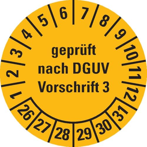 KSIGN Prüfplakette geprüft nach DGUV Vorschrift 3 26-31, gelb, Dokumentenfolie, Ø 20mm, 36/Bogen