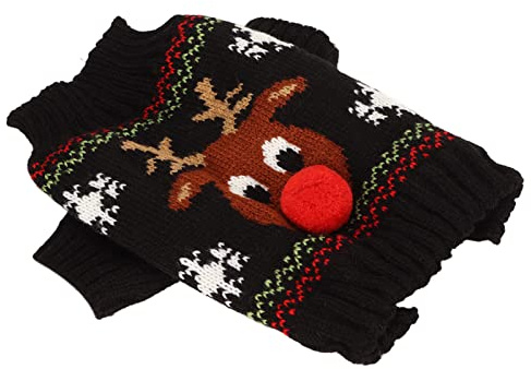 KIMISS Hundepullover für Kleine Mittelgroße Hunde – Dicker Gestrickter Weihnachtspullover mit Niedlichem Elch-Design (Black)