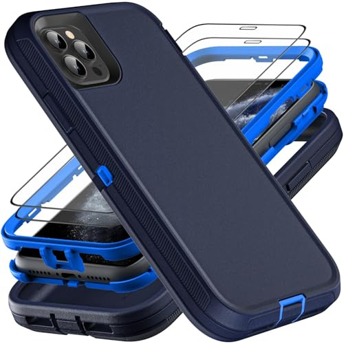 YmhxcY for iPhone 11 Pro Max Case, Military Grade 3 in 1 Heavy Duty Shockproof/Drop Proof/Dust Proof Case with 2Pcs Tempered Glass Screen Protector (Navy Blue)