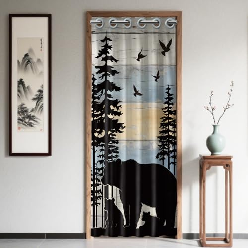 CONCHLERY Bear Pattern Doorway Curtain Folding Room Divider Curtain, for Home Restaurant Bedroom Kitchen Door Decor 78x39 Inch