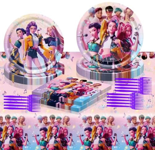 51pcs Set di Stoviglie per Festa di Compleanno, 20 Piatti, 20 Tovaglioli e 1 Tovaglia ecc, Decorazioni Tavola per Feste per Bambini e Compleanni a Tema (B)