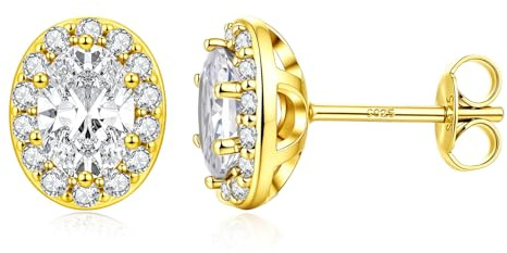 Ohrstecker 925 Sterling Silber Halo Ohrringe mit Zirkonia Rund & Oval Hypoallergener Schmuck für Damen