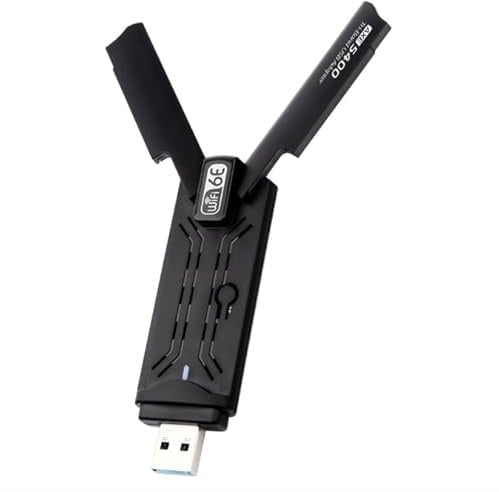 USB WiFi Adapter for PC, AXE5400 WiFi 6E USB 3.0 Tri-Band Dongle 6GHz/5GHz/2.4GHz, Dual High Gain Antenna, WPA3, MU-MIMO, OFDMA, Low Latency Gaming WiFi Adapter for Desktop Laptop Windows 11/10
