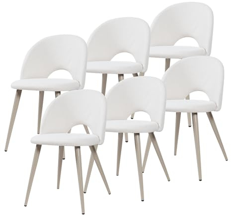 [en.casa] Esszimmerstühle Karijoki 6er Set Küchenstühle Lehnstuhl skandinavisch Polsterstuhl Webstoff mit Rückenlehne Stühle mit Metallfüße 77 x 50 x 55 cm Beige