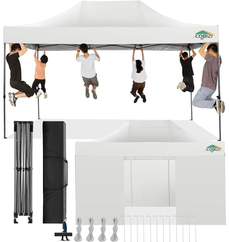 COBIZI Faltpavillon 3x4,5 Wasserdicht Stabil Winterfest(Weiss mit 4 Seiten) | Pop Up Pavillon Partyzelt,Sonnenschutz Pavillion Klappbar Zelte,Winterfest Gartenpavillon,Pavilion Faltbar mit Handtasche