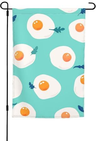 Meymuise Gartenflagge, Spiegeleier mit Rucola | 12x18 Zoll doppelseitige, individuelle dekorative Gartentücher, waschbare Allwetter-Grasbannern für Terrasse und Balkon
