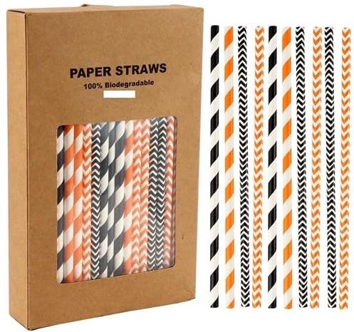 DOITOOL 100 Unidades Papel Kraft para Beber en Halloween, y Seguras Diseños Variados para Fiestas y Cócteles Divertidos