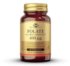 Solgar Folate (as Metafolin®) 400 µg Tablets - Food Supplement - Pack of 50 - Supports Blood Formation - Helps Reduce Tiredness and Fatigue - Wellbeing for Men and Women - Vegan