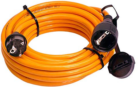 as - Schwabe Baustellen-Panzerleitung, 50 m robustes Panzer-Kabel H07BQ-F 3G1,5, Schutzkontakt-Stecker & Steckdose inkl. Schutzkappe, 230 V/16A Verlängerungskabel, IP44, Made in Germany, Orange, 59150