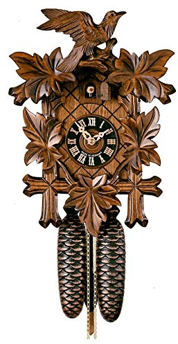 German Black Forest Cuckoo Clock with Five Leaf One Bird 13 Walnut Stain