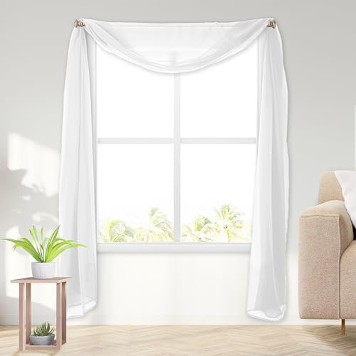 Elegant Comfort Lightweight Sheer Voile Window Scarf Valance - 216 Inch Long - 1 panel Long Sheer Curtain for Living Room, Event Decor, Bedroom, (1 Piece) 55 X 216'' Long, White