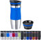WELLGRO Thermobecher 400 ml + 1 Extradeckel - Edelstahl rostfrei - Silikon Soft-Touch Griffstück - BPA-frei - Isolierbecher doppelwandig - Travel Mug - Kaffeebecher to go, Farbe:Blau