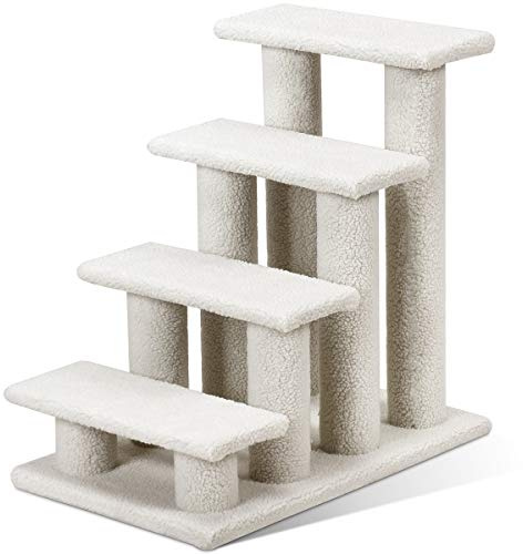 Tangkula Pet Stairs for Cats and Dogs, 4-Step Carpeted Ladder Ramp Cat Climber Cat Scratching Post, Multi-Step Dog Stairs for High Beds, Couch (Grayish White)