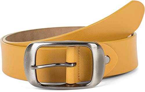 styleBREAKER Unisex Leder Gürtel Unifarben mit glänzender Oberfläche und gebürsteter Schnalle, kürzbar 03010104, Größe:95cm, Farbe:Curry