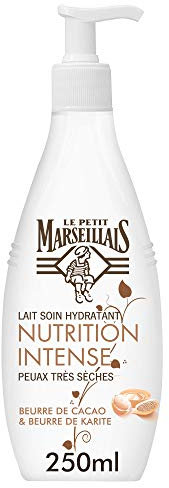 Le Petit Marseillais | Lait Soin Hydratant Nutrition Intense (flacon-pompe de 250 ml) – Lait corps pour peaux très sèches confort 24h – Lait hydratant au beurre de cacao et beurre de karité