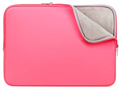 RAINYEAR 15.6 Inch Laptop Sleeve Case Soft Fluffy Lining Zipper Cover Padded Carrying Bag Compatible with 15.6 Notebook Computer Ultrabook Chromebook(Bright Pink,Upgraded Version)