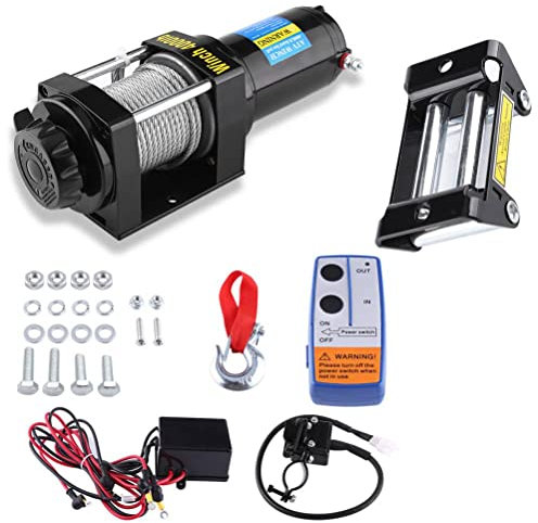 Electric Winch, 4000lb Electric Winch Wireless Electric Recovery Winch Kit with 15 M Steel Cable Wireless Remote Control Hammer Forged Hook Three-stage Planetary Gear System for Positive Load Control