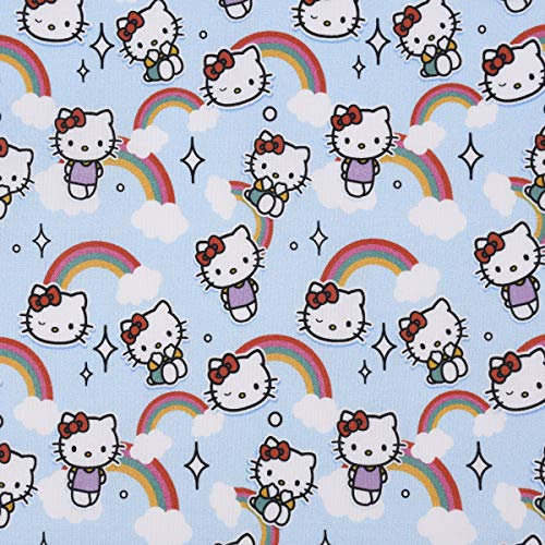 SCHÖNER LEBEN. Baumwollstoff Organic Bio Popeline Hello Kitty Regenbogen blau 1,50m
