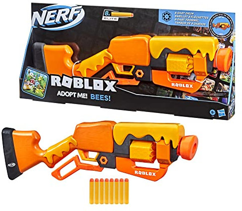 NERF Roblox Adopt Me!:Bees! Lever Action Dart Blaster, Rotierende 8-Dart Trommel, 8 Elite Darts, Code zum Freischalten virtueller Gegenstände im Spiel