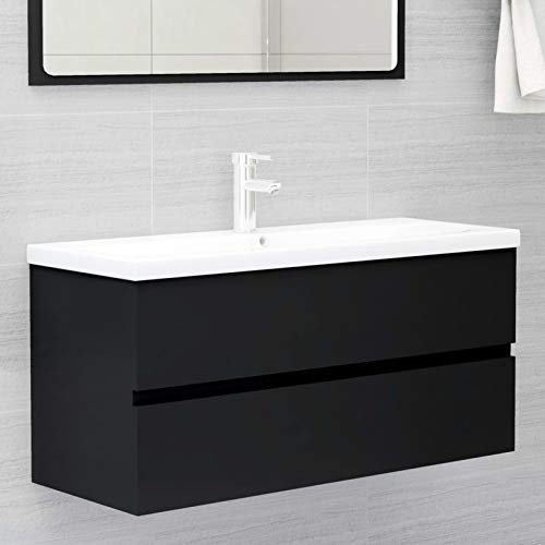 Tidyard Armoire de Lavabo Salle de Bain Armoire d'évier Meuble de Vasque en Aggloméré Noir 100x38,5x45 cm