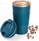 Breteil Vakuum Edelstahl Thermobecher Wiederverwendbarer Kaffeebecher Doppelwandiger auslaufsicherer Kaffee-Reisebecher Thermobecher Isolierter Becher -für heiße und kalte Getränke (Blau-500ml)