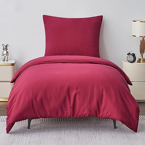 Aisbo Bettwäsche 155x220 2teilig Rot - Bettbezug 155x220 cm 2tlg mit Kissenbezug 80x80 cm, ÖKO-TEX Bettwäsche Set Mikrofaser mit Reißverschluss, Weich und Bügelfrei