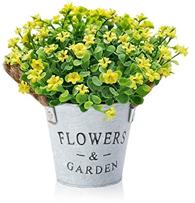 HOTLIKE Plantes Artificielles en Pot, Fleurs Artificielles Deco, Plantes Artificielles Interieur/Extérieur Decoration Fleurs Artificiels Interieur Fausse Plante pour Maison Jardin Bureau (Jaune)