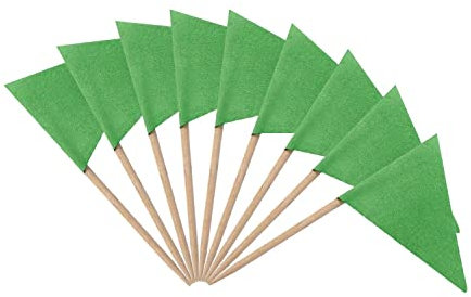 100 Pcs Solid Green Toothpick Flags Small Mini Plain Green Color Triangle Stick Cupcake Toppers Flags DIY Decoration