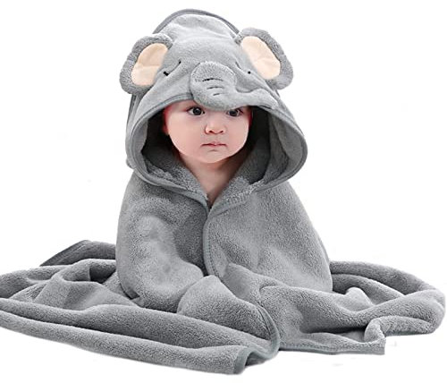 Asnewkit Hooded Baby Towel, Baby Bath Towels with Hood,Unique Animal Design Baby Towel with Hood Soft Absorbent Baby Bath Towels, for Newborn Baby Boy and Girl (Grey), 80 x 80 cm