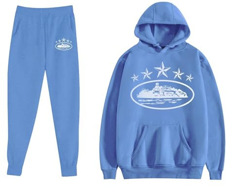 Lyoveu Corteiz Hose Cortez Jogginganzug Tracksuit Anzug Atmungsaktiv Und Komfortabel(Color:Blue,Size:S)