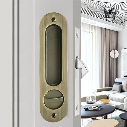 betensh 173mm Pocket Door Handle with Keyed Invisible Recessed Handle Mortise Hook Lock for Wooden Door Brushed Bronze