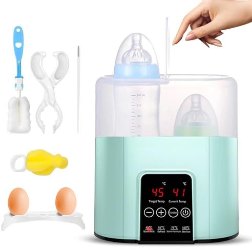 Bizcasa Calentador de Biberones, Multifuncional Calienta Biberones con Pantalla LCD Táctil Inteligente, Esterilizador Doble de Vapor, Calienta/Descongela Alimentos, Apto Todos Los Biberones (Verde)