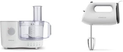 Kenwood Compact Food Processor, 1.4L Bowl, Blender, Emulsifying, Chopping Blade, Shredder Disc 400W, FP120, White & QuickMix Lite, Lightweight Hand Mixer Twin Beaters with Slow Speed Start