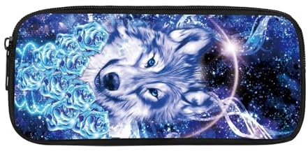 Showudesigns Trousse à crayons motif loup rose bleue pour filles et filles - Grande trousse à crayons pour pièces de monnaie, maquillage