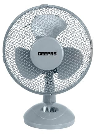 GEEPAS 9 Table Fan | Electric Portable Worktop Desk Fan with 2 Speeds 3 Blades, Adjustable Tilt Wide Angled Oscillation | Powerful Low Noise Airflow for Home Office | 1 Year Warranty, Grey 22W