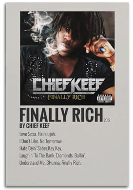 Chief Keef Finally RichMusic Album-Poster, Leinwand-Kunstdruck, Pop-Musikalbum, Kunstalbum, Wohnzimmer, Zuhause, dekorative Kunst, 30 x 45 cm, ungerahmt, 3 Stück