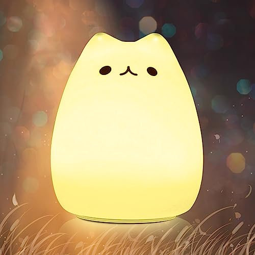 CHWARES Nachtlicht für Kinder, Katze Nachtlichter, 7-Farbe Kawaii Lampe, Raum Dekor, USB wiederaufladbar, Nette Lampe Geschenke für Baby, Kinder, Kleinkinder (01-cat)