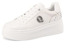 QUEEN HELENA Sneakers Platform Sneakers med Strass Kvinnor X31-11, Vit, 37 EU