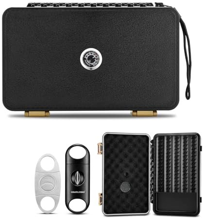 CIGARLOONG Humidor Cave à Cigares Boîte de Rangement Portable avec Humidificateur et Hygromètre, étui à Cigares avec 2 Coupe-Cigares, Peut contenir jusqu'à 10 cigares, Cigares Non Inclus (Noir)