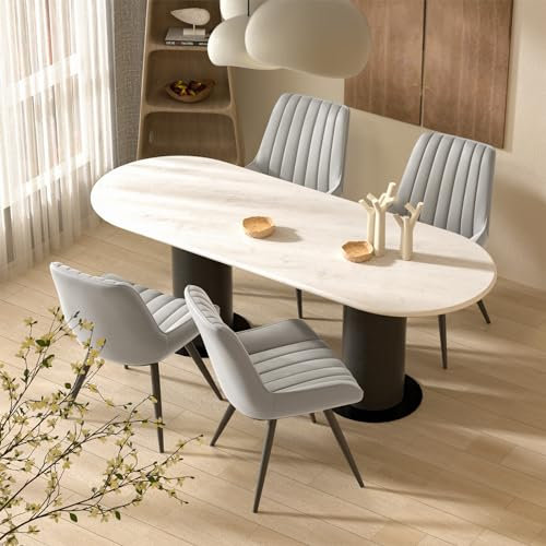 Hawthyhome Esszimmerstühle 4er Set | Polsterstühle mit 5 cm Sitzkissen • künstlicher Stoff Dining Chair • Küchenstuhl mit Rückenlehne • Moderne Sessel • Metallbeine • Grau FU01043GR-4