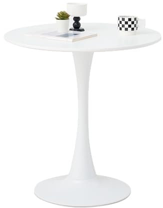 GrandCA HOME Moderner Runder Esstisch 70 cm mit Säulenfuß im Tulpendesign, Mid-Century Freizeittisch für Küche, Esszimmer und Wohnzimmer,Weiß-70