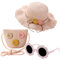 REYOK Girls Straw Hat and Mini Straw Cross Body Bag Sets with Sunglasses,Girl Foldable Wide Brim Hat Sun Protection Floppy Beach Cap for Girls Age 3-12 (UK, Age, One Size, Pale Pink)