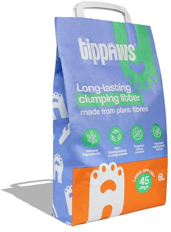 Tippaws Natural Clumping Cat Litter, 6L, Plant-Based, Long-Lasting Odour Control (18L (3 x 6L bags))